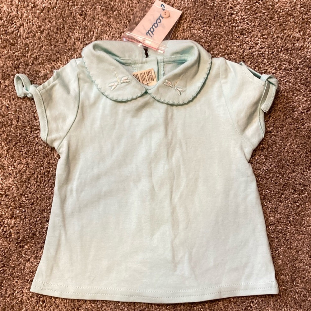 Jacadi light blue Short Sleeve with Peter Pan Collar and dragonfly detail NWT